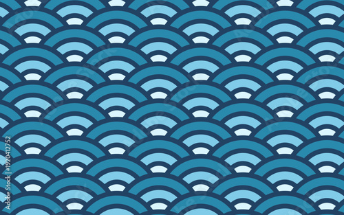 青海波模様 日本伝統の波パターン背景 和風デザインや装飾に使えるブルー幾何学ベクター素材 / Seigaiha Japanese wave pattern background traditional geometric blue vector
