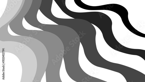 抽象背景 モノクロのウェーブ曲線が流れる幾何学デザイン シンプルでモダンなグレースケールベクター素材 / Abstract monochrome wave background with flowing curves modern grayscale vector design
