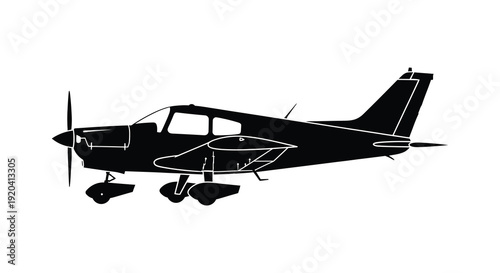 A striking black silhouette of a small single engine airplane in flight showcasing its aerodynamic design silhouette high quality professional detailed modern