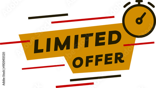 Modern limited offer sale badges icon collection in red, yellow and black colors with clock and comic style elements. Perfect for discounts, promotions and marketing banners.