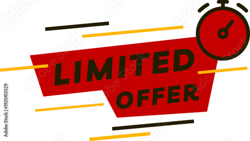 Modern limited offer sale badges icon collection in red, yellow and black colors with clock and comic style elements. Perfect for discounts, promotions and marketing banners.