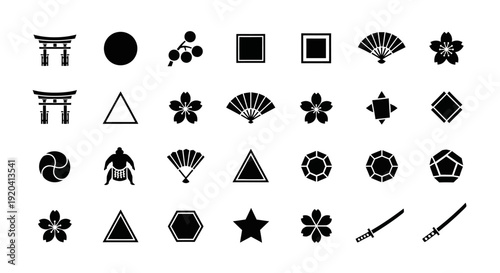 Japanese Icons Set: Traditional Symbols Collection