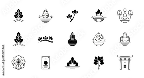 Japanese Mon Crests Icons Vector Illustration