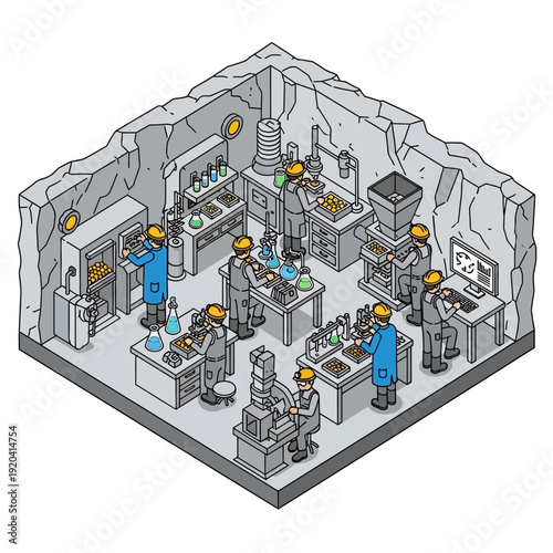 Scientists working in a modern laboratory with various equipment and machinery.