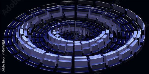 Futuristic 3D Circular Digital Console Interface for Gaming HUD and UI Design