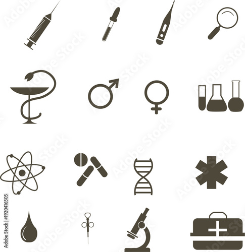 Collection of laboratory glassware icons for chemical and medical vector