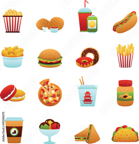 Hand drawn style tasty burger and snacks for creative projects vector