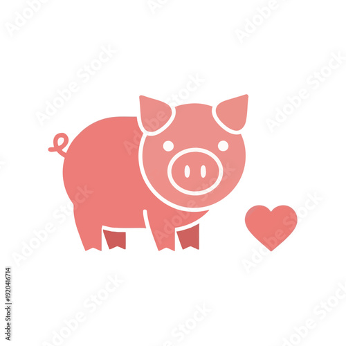 Adorable stylized pink pig graphic with a sweet heart symbol, embodying themes of affection, companionship, and innocent charm in a simple, delightful illustration