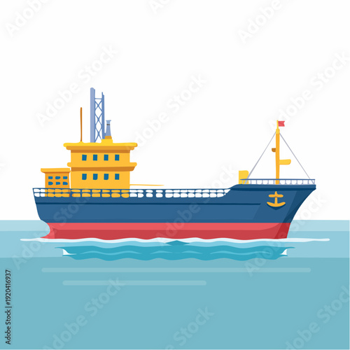 Cargo Ship Sailing on Water - Industrial Transportation Illustration