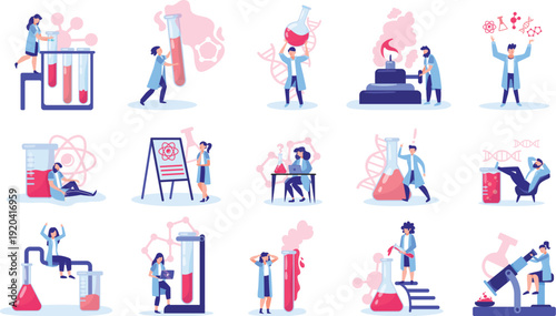 Modern scientific laboratory equipment with chemical glassware and microscope vector