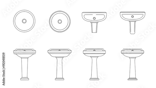 Pedestal Basin Units Vector Bundle – Plan View Symbols for Bathroom CAD Layouts