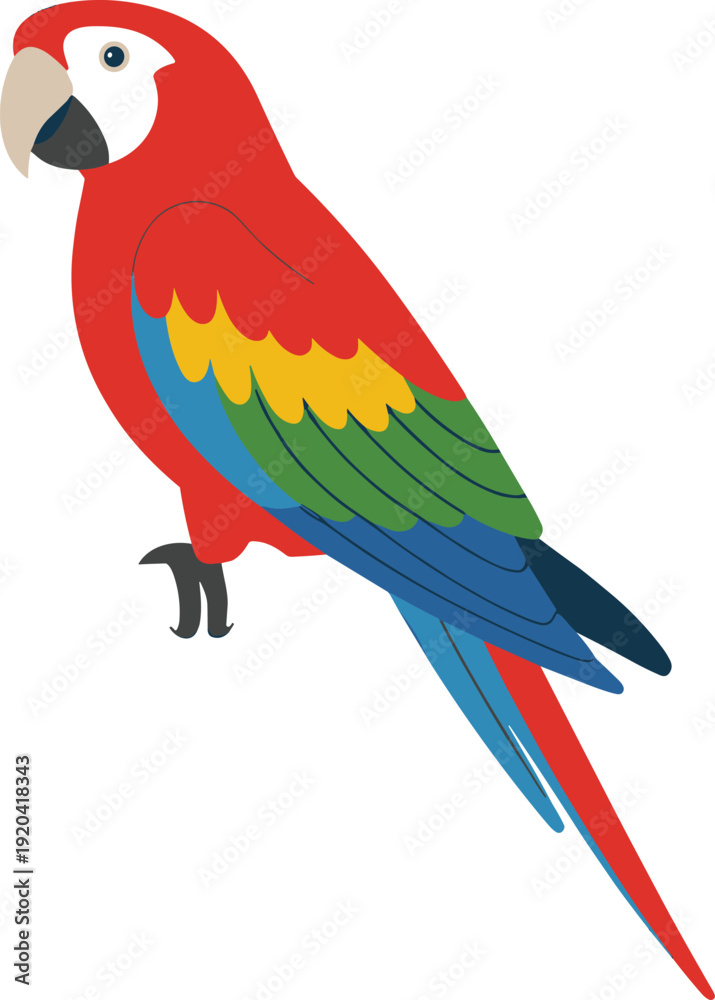 Obraz premium Colorful Macaw Parrot Perched Isolated on Transparent Background Tropical Bird Concept