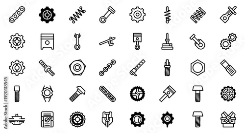 Mechanical Parts Icons Set in Outline Style