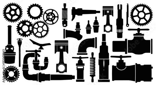 Mechanical Parts Silhouette Vector Illustration