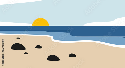 Minimalist Beach at Sunset Vector Illustration