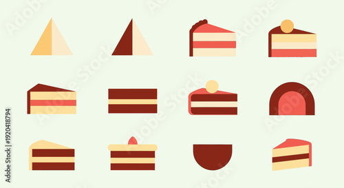 Minimalist Cake Slices: Geometric Dessert Icons Collection