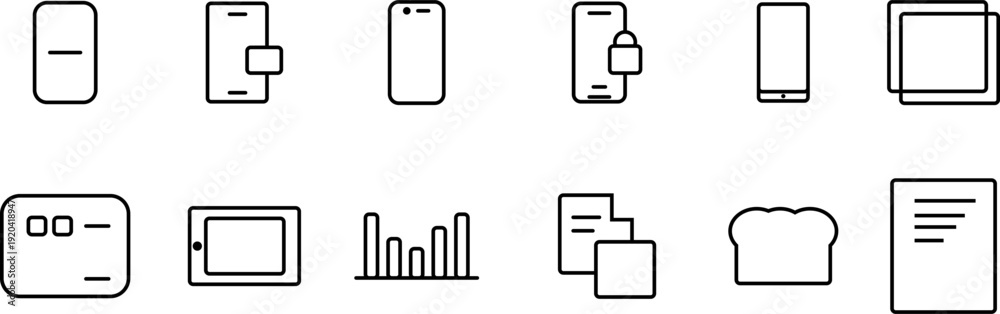 Fototapeta premium Collection of black minimalist line icons representing various electronic devices
