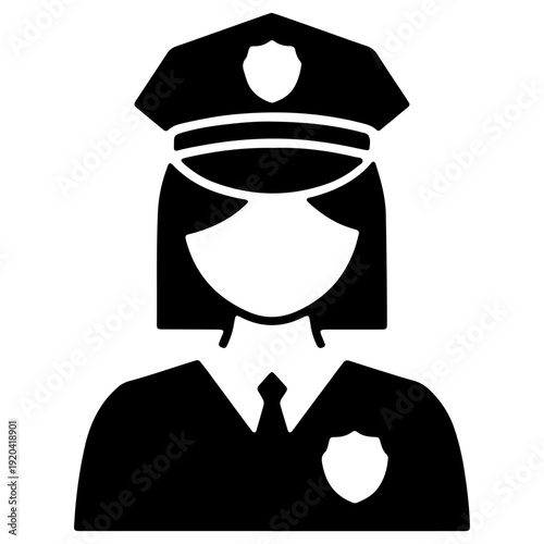 Policewoman Solid Icon Set Simple Shapes Vector Female Police Officer Symbol