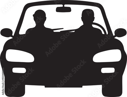 Car with Driver and Passenger Silhouette Icon