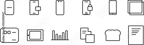 Collection of black minimalist line icons representing various electronic devices