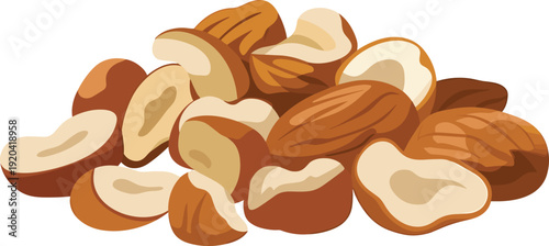 Mixed Nuts with Shells and Kernels Isolated on Transparent Background Healthy Snack Concept