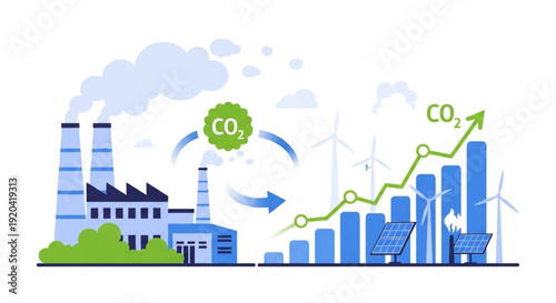 Industrial CO2 Reduction Strategy Illustration with Clean Technology, ESG Performance and Renewable Power Development