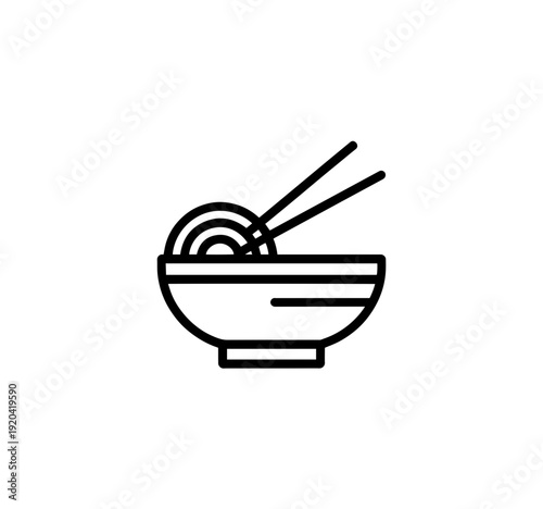 Stir fry noodles with vegetables and shrimps in black bowl. Slate background. Top view. Copy space.