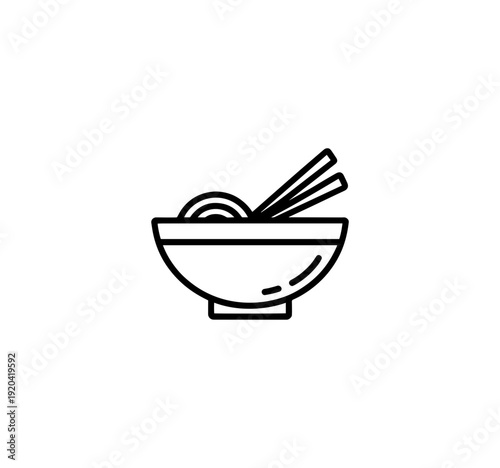 Stir fry noodles with vegetables and shrimps in black bowl. Slate background. Top view. Copy space.