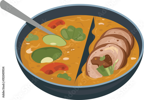 Bowl of Soup with Meat and Vegetables Isolated on Transparent Background Comfort Food Concept