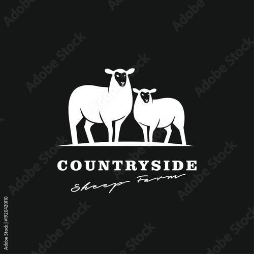 Countryside Sheep Farm Logo featuring Stylized Adult and Young Sheep Vector Illustration