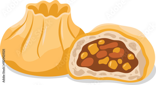 Steamed Bun with Red Bean Filling Isolated on Transparent Background Asian Dessert Concept