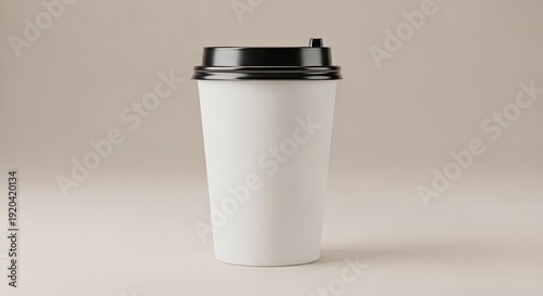 Blank White Paper Coffee Cup with Black Lid Mockup for Branding and Cafe Identity Design on Neutral Background