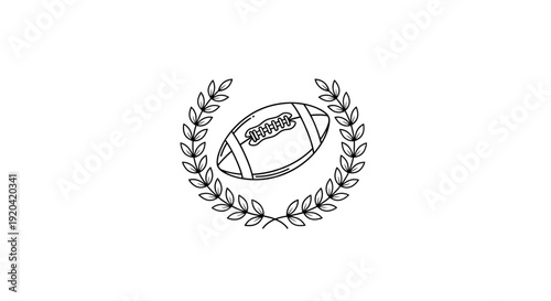 Outline American Football with Laurel Wreath Isolated White Background