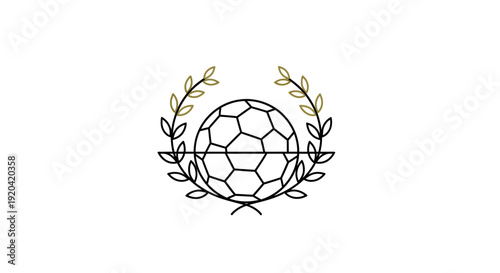 Gold Laurel Wreath and Futsal Soccer Ball Emblem Isolated White Background