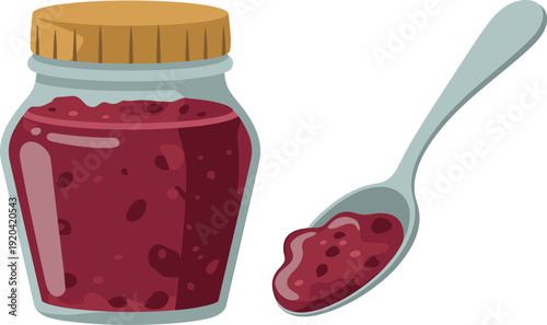 Homemade Jam in Glass Jar with Spoon Isolated on Transparent Background Sweet Preserve Concept