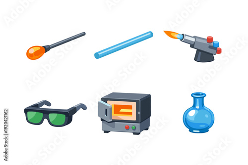 Glassblowing tools and equipment collection for artistic creation and craft