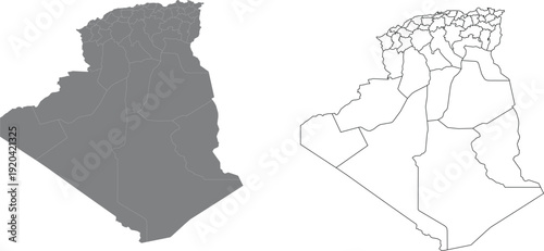Algeria map outline country administrative divisions detailed borders regions vector illustration graphic elements