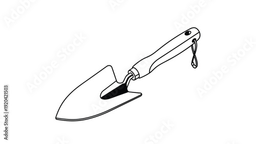 Garden trowel line art drawing for planting and soil digging activities in the backyard garden or small home farm projects.
