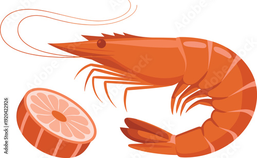 Fresh Shrimp with Citrus Slice Isolated on Transparent Background Seafood Cuisine Concept