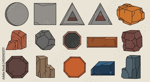 Collection of Geometric and Irregular Stone Shapes, Rocks, and Minerals
