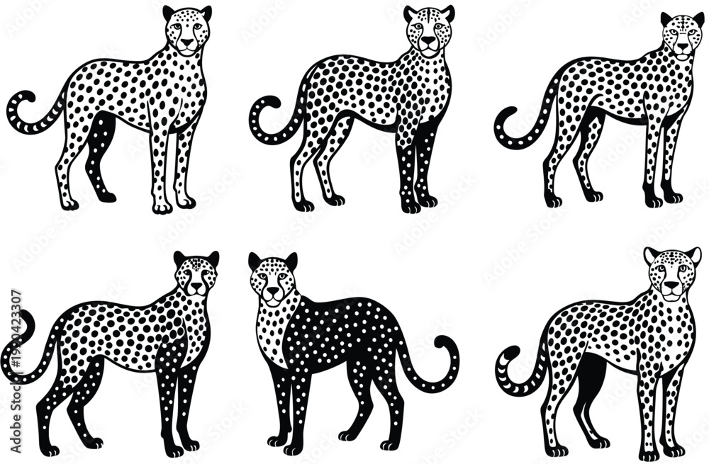 Obraz premium Set of hand drawn sketch style leopards isolated on white background. Vector illustration.