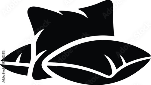 "Minimalist black and white pillow icon illustration representing comfort, sleep, rest, and bedding design for apps, signage, packaging, and relaxation concepts"