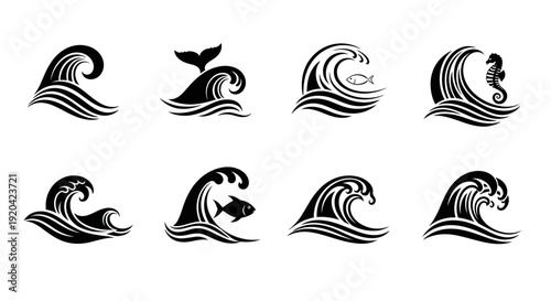Ocean Waves Vector Set: Sea Life, Marine Elements