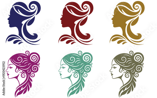 Abstract woman shape vector illustrations with decorative floral elements.