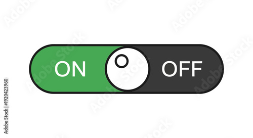 Toggle Switch ON/OFF Button, Green and Grey Slider Control, User Interface Element