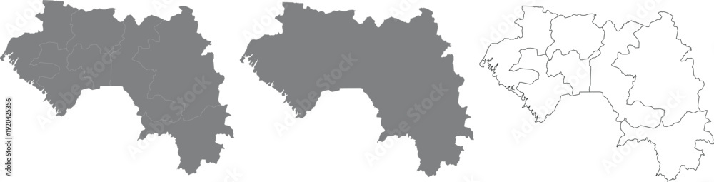 Fototapeta premium Guinea Map Vector Illustration Silhouette, Outline, and Regional Divisions