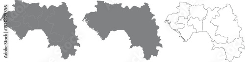 Guinea Map Vector Illustration Silhouette, Outline, and Regional Divisions