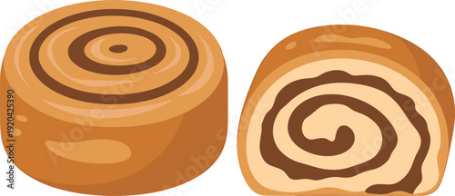 Chocolate Swirl Buns Isolated on Transparent Background Sweet Bakery Concept