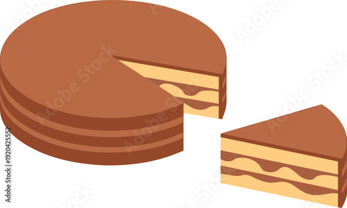 Chocolate Cake with Slice Cut Out Isolated on Transparent Background Party Dessert Concept