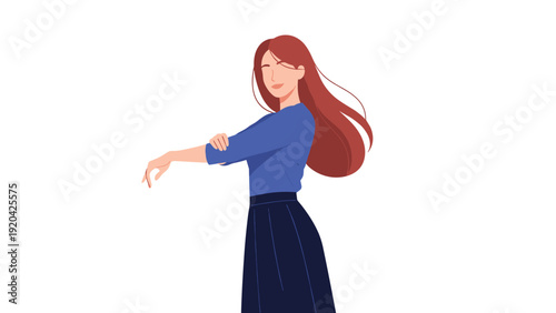 Confident young woman with long auburn hair stands with a determined expression while rolling up her sleeves ready to start a task.